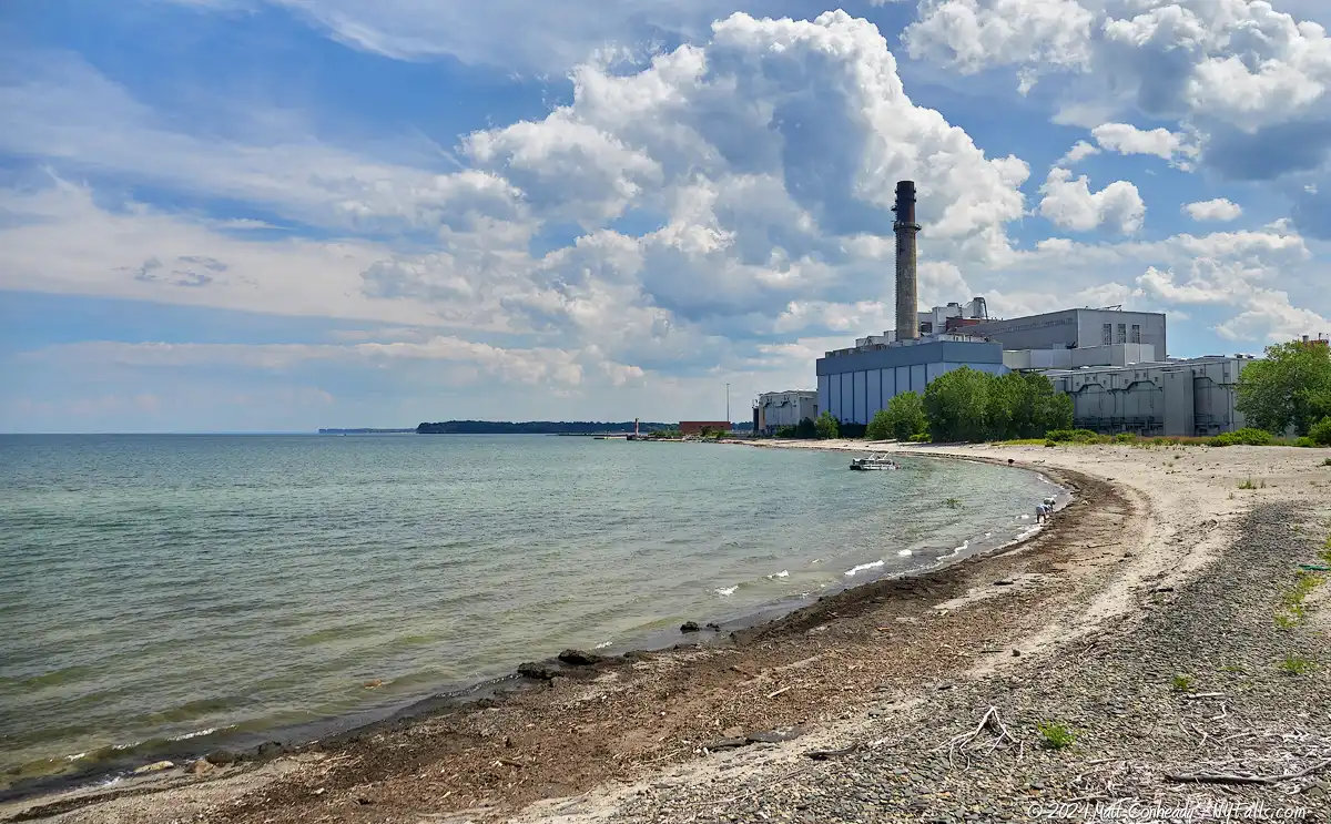 The decommissioned NRG power plant as seen from Cedar Beach on Lake Erie in Dunkirk, NY.