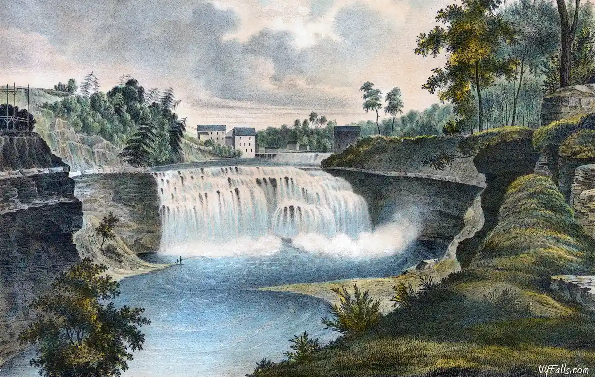 Rochester's Lower Falls and McCrackenville (1836 lithograph)