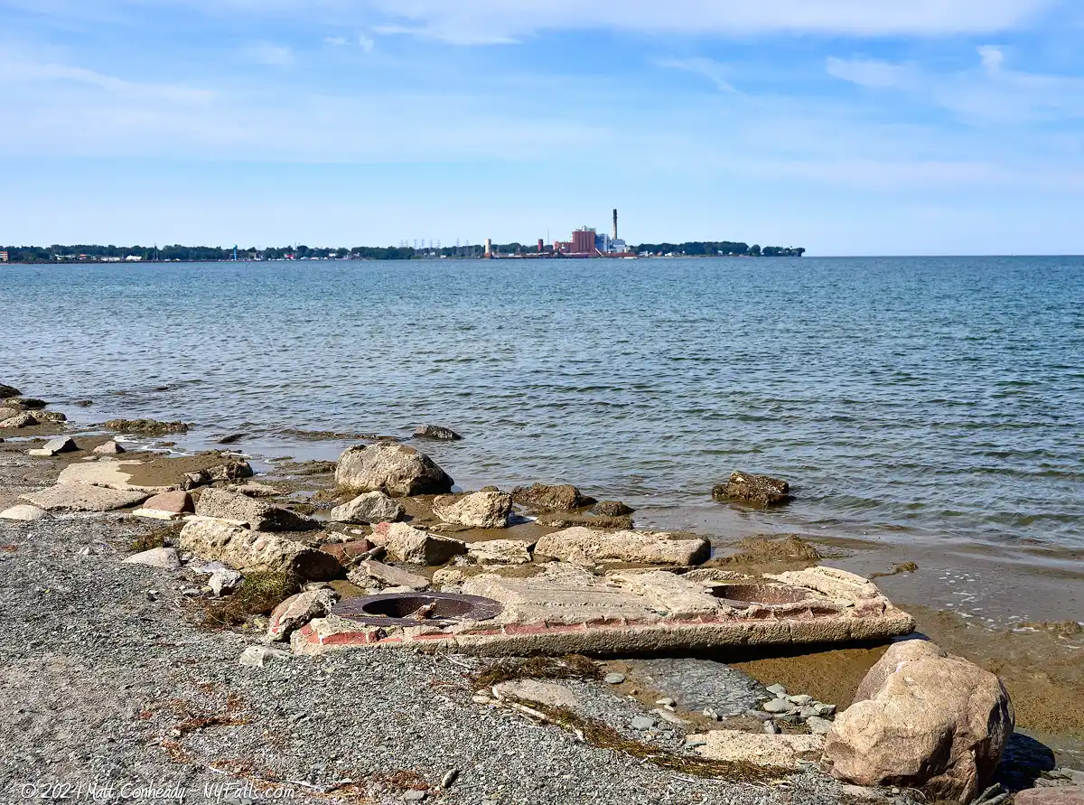 the beach on the north end of Wright Park (Lake Erie) in Dunkirk is littered with concrete structures, likely the remains of old retaining walls.