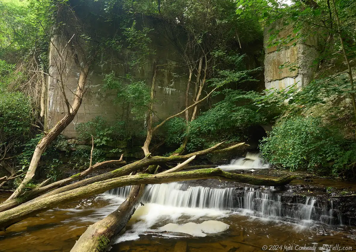 old abandoned mill complex at Maxwell Creek Falls on Salmon Creek in Wayne County, NY