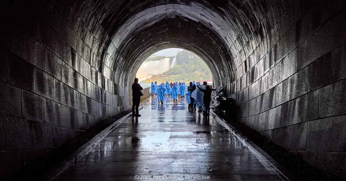 Niagara Parks Power Station Tunnel with Niagara Falls in the background