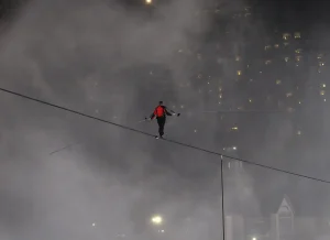 Nik Wallenda amongst the mist of Niagara Falls